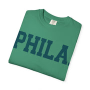 Phila. Philadelphia Unisex Garment-Dyed T-shirt, Philly Green Tee with Eagle Detail, Football Fan Shirt, Sports Apparel, Game Day Top