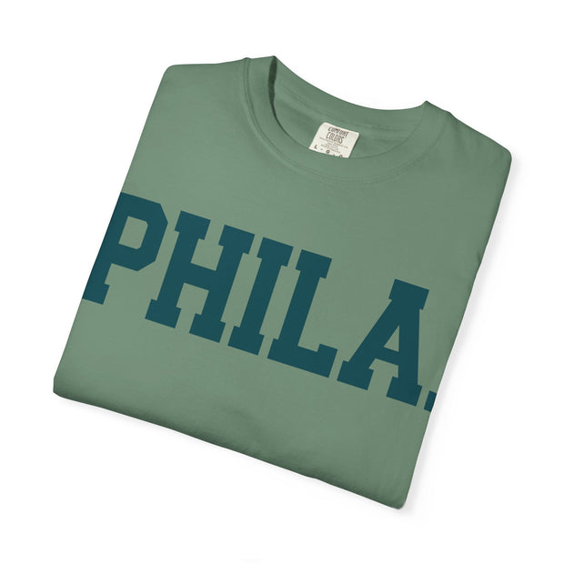 Phila. Philadelphia Unisex Garment-Dyed T-shirt, Philly Green Tee with Eagle Detail, Football Fan Shirt, Sports Apparel, Game Day Top